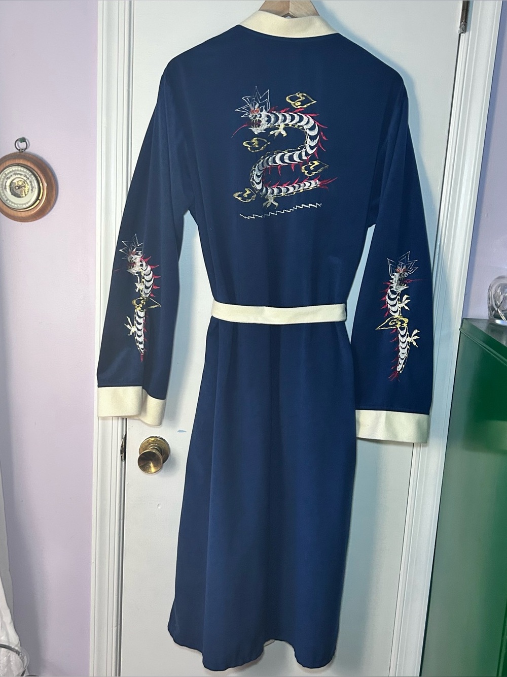 Vintage Blue Velor Robe with Embroidered Dragons